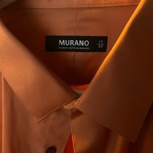 Men’s Murano Ling Sleeve shirt Burnt Orange in color satin finish very smooth.